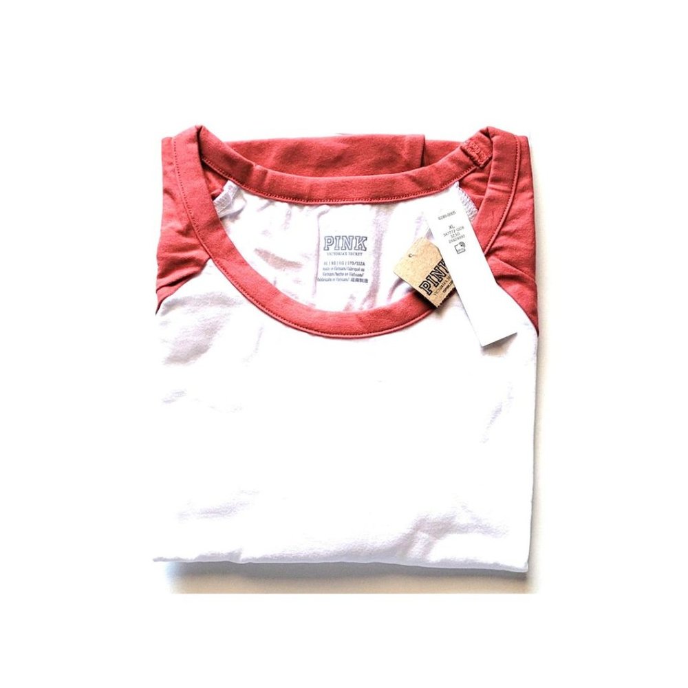 NWT Victoria's Secret Pink Cropped Long Sleeve Raglan Top Womens XL Orange-White